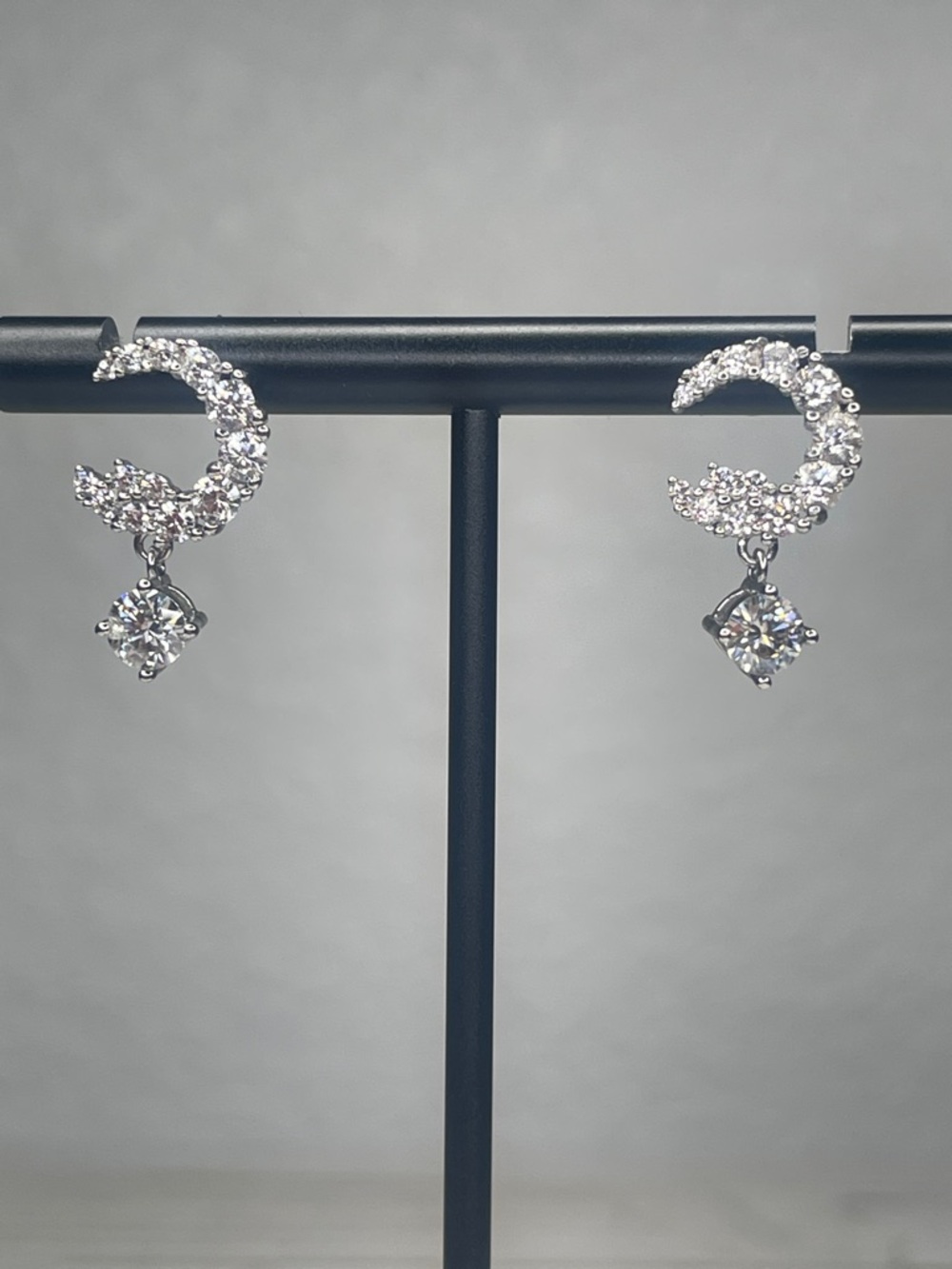 Sterling Silver Celestial Moon Drop Moissanite Earrings
